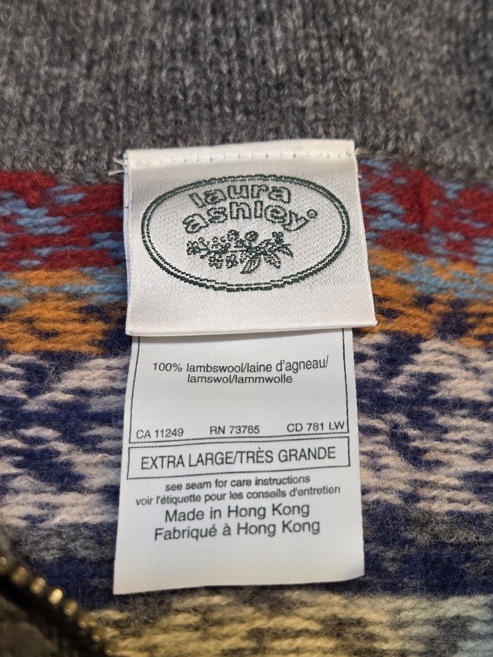 Vintage 90s Laura Ashley 100% Lambswool Cardigan Fair Isle Pattern SZ XL Cottege - Picture 2 of 6